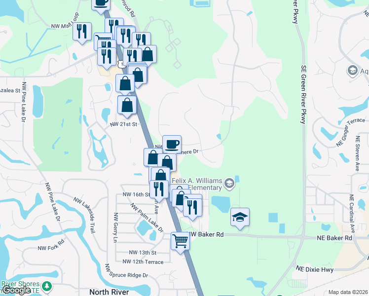 map of restaurants, bars, coffee shops, grocery stores, and more near 741 Northwest Waterlily Place in Jensen Beach