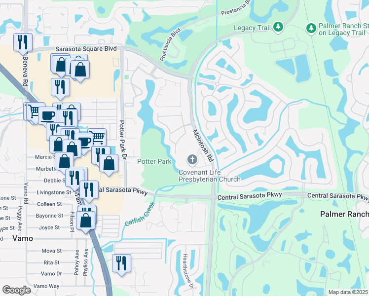 map of restaurants, bars, coffee shops, grocery stores, and more near 8450 McIntosh Road in Sarasota