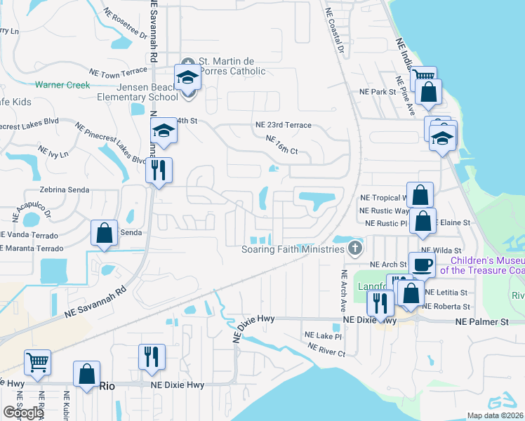 map of restaurants, bars, coffee shops, grocery stores, and more near 2101 Northeast Savannah Road in Jensen Beach
