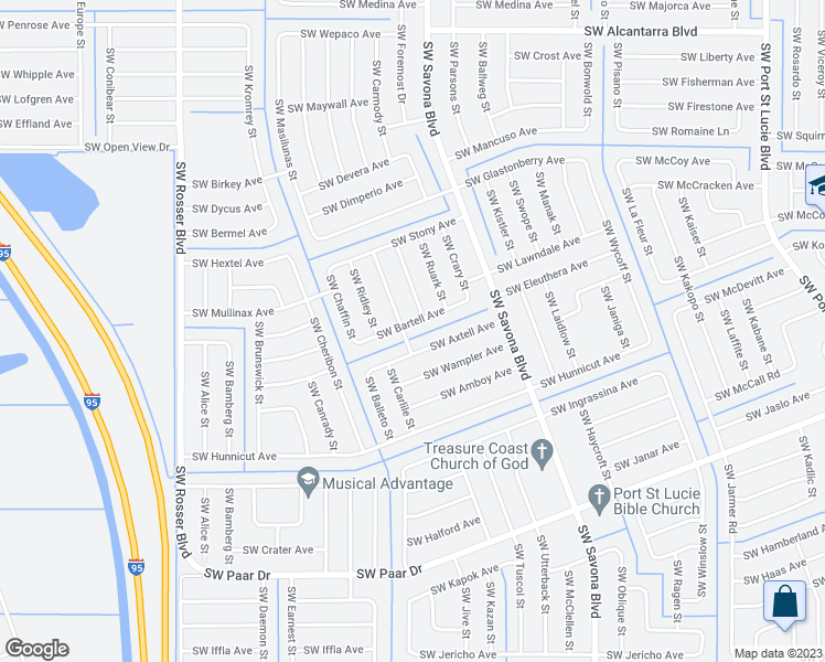 map of restaurants, bars, coffee shops, grocery stores, and more near 3901 Southwest Chicopee Street in Port St. Lucie