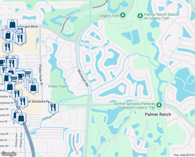 map of restaurants, bars, coffee shops, grocery stores, and more near 4472 Staghorn Lane in Sarasota