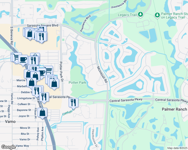 map of restaurants, bars, coffee shops, grocery stores, and more near 8450 McIntosh Road in Sarasota