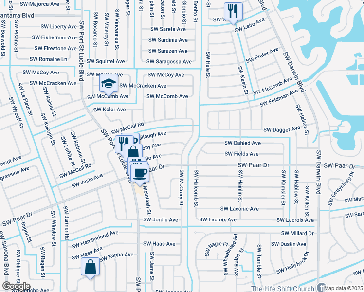map of restaurants, bars, coffee shops, grocery stores, and more near 3902 Southwest McCrory Street in Port St. Lucie