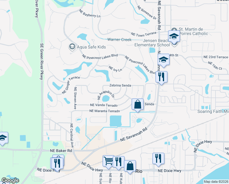map of restaurants, bars, coffee shops, grocery stores, and more near 1926 Northeast San Carlos Calle in Jensen Beach