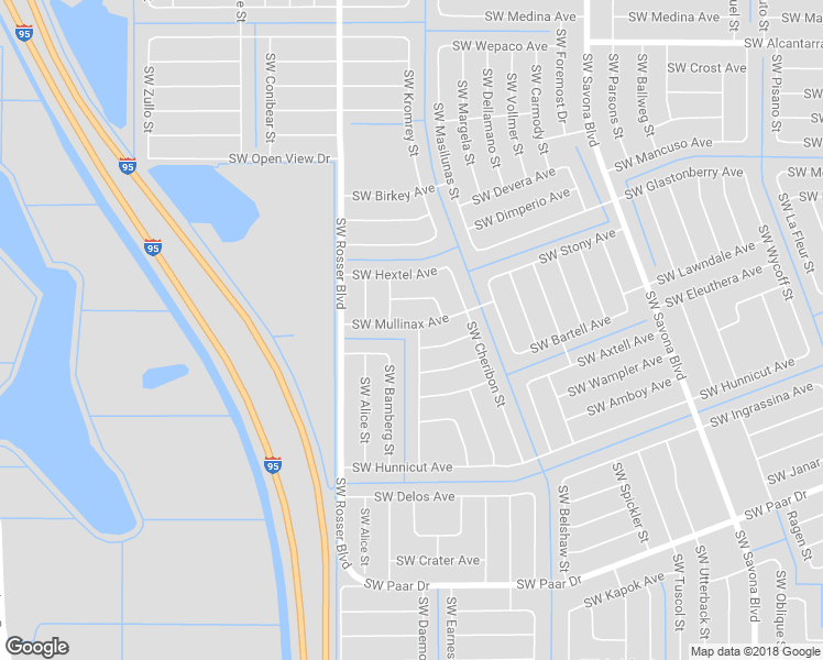 map of restaurants, bars, coffee shops, grocery stores, and more near 1574 Southwest Mullinax Avenue in Port St. Lucie