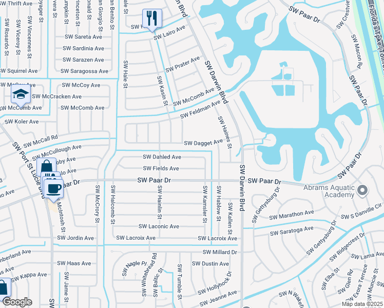 map of restaurants, bars, coffee shops, grocery stores, and more near 407 Southwest Dahled Avenue in Port St. Lucie