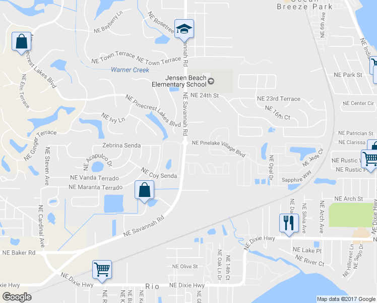 map of restaurants, bars, coffee shops, grocery stores, and more near 2001 Northeast Savannah Road in Jensen Beach