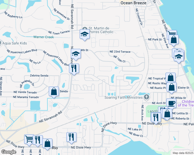 map of restaurants, bars, coffee shops, grocery stores, and more near 2101 Northeast Savannah Road in Jensen Beach