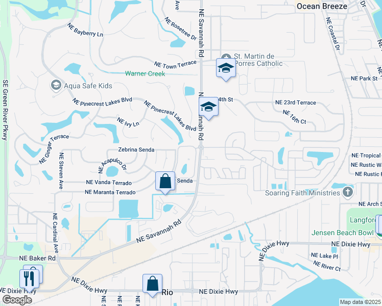 map of restaurants, bars, coffee shops, grocery stores, and more near 2001 Northeast Savannah Road in Jensen Beach