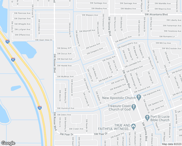 map of restaurants, bars, coffee shops, grocery stores, and more near 3841 Southwest Chaffin Street in Port Saint Lucie