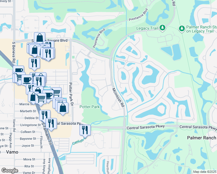 map of restaurants, bars, coffee shops, grocery stores, and more near 8330 Glen Rose Way in Sarasota