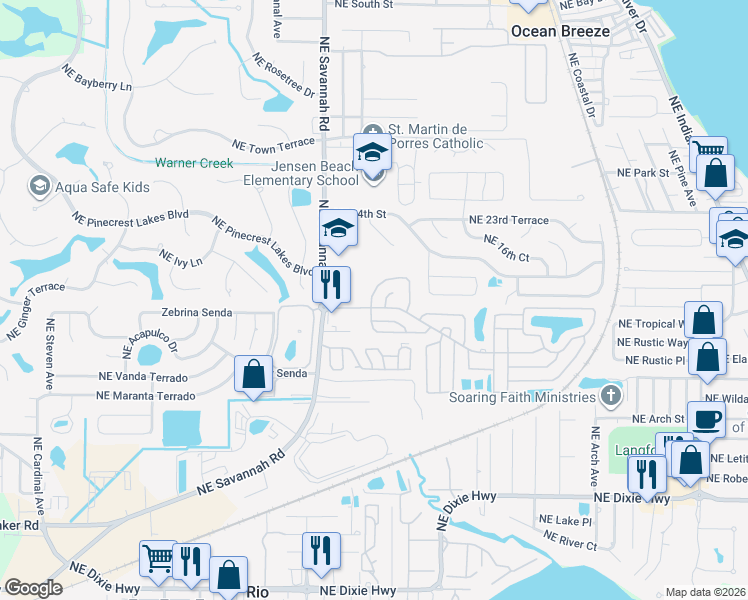 map of restaurants, bars, coffee shops, grocery stores, and more near 125 La Vaughn Circle in Jensen Beach