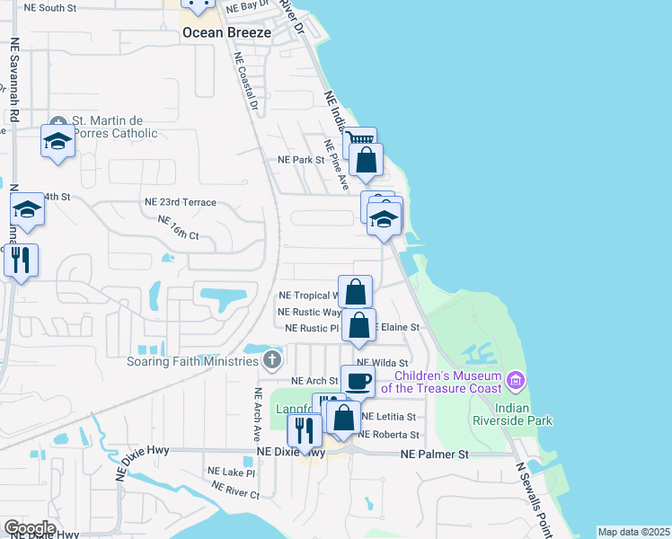 map of restaurants, bars, coffee shops, grocery stores, and more near 2308 Northeast Patrician Street in Jensen Beach