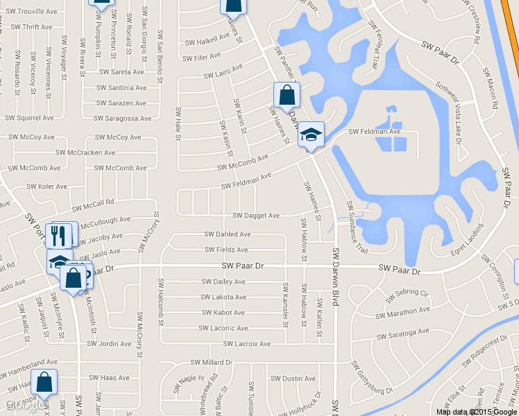 map of restaurants, bars, coffee shops, grocery stores, and more near 3858 Southwest Daisy Street in Port St. Lucie