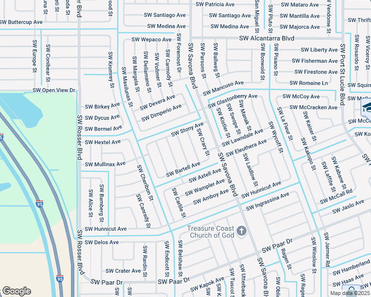 map of restaurants, bars, coffee shops, grocery stores, and more near 3851 Southwest Ramspeck Street in Port St. Lucie