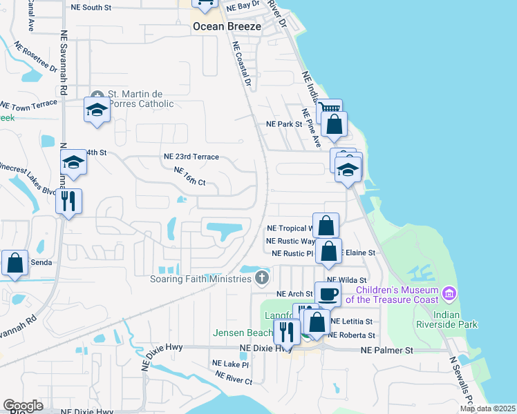 map of restaurants, bars, coffee shops, grocery stores, and more near 2141 Northeast 21st Avenue in Jensen Beach