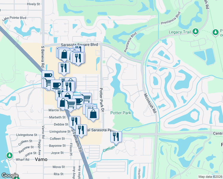 map of restaurants, bars, coffee shops, grocery stores, and more near 4049 Crockers Lake Boulevard in Sarasota