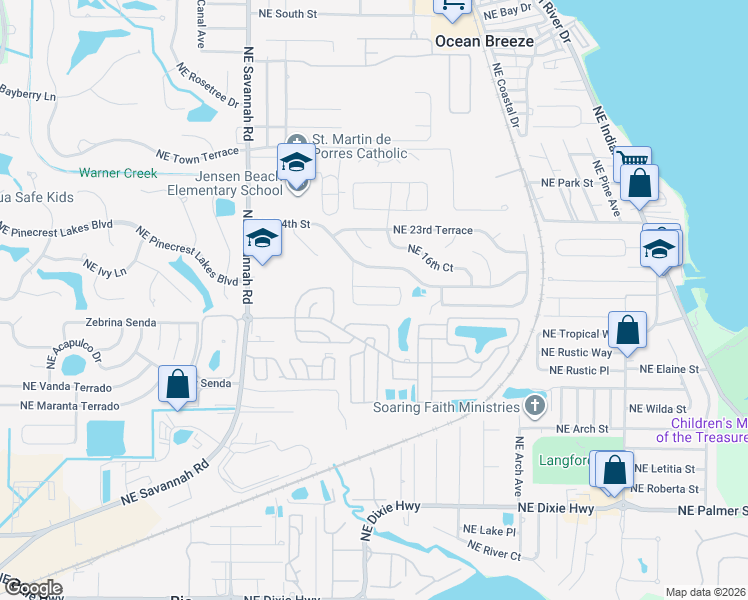 map of restaurants, bars, coffee shops, grocery stores, and more near 1647 Northeast 21st Terrace West in Jensen Beach
