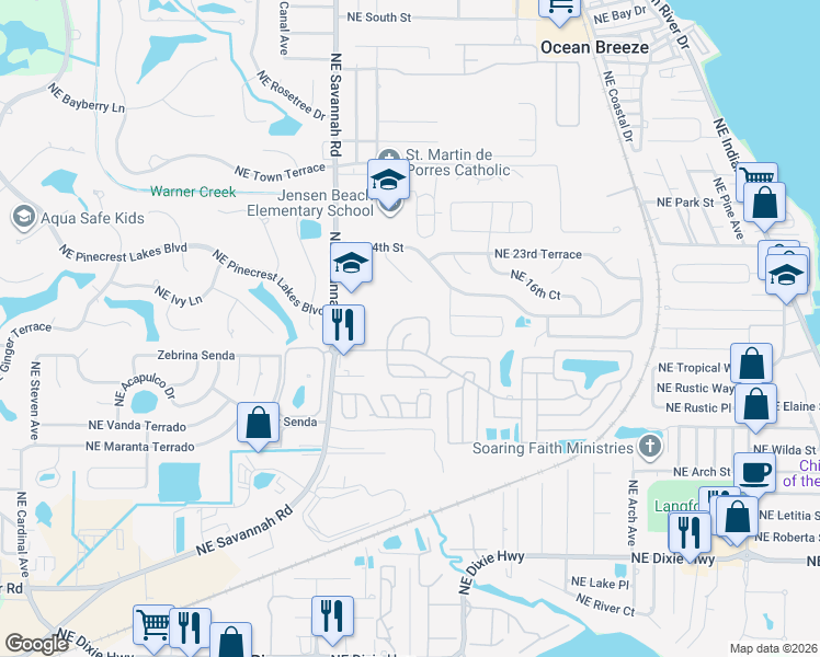 map of restaurants, bars, coffee shops, grocery stores, and more near 125 La Vaughn Circle in Jensen Beach