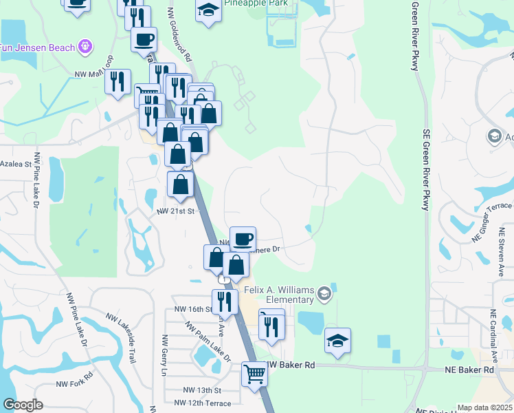 map of restaurants, bars, coffee shops, grocery stores, and more near 2096 Northwest Marsh Rabbit Lane in Jensen Beach
