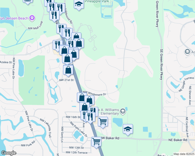map of restaurants, bars, coffee shops, grocery stores, and more near 2096 Northwest Marsh Rabbit Lane in Jensen Beach