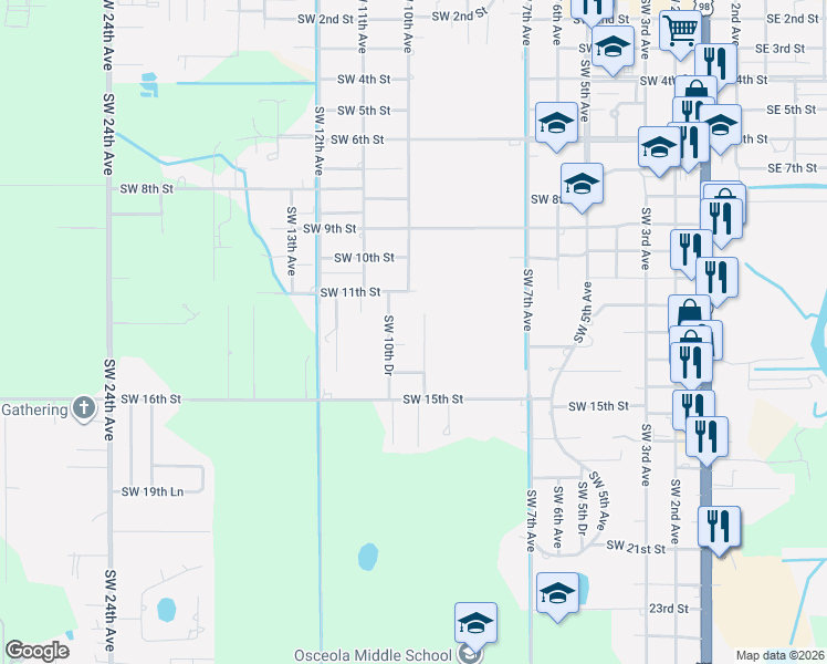 map of restaurants, bars, coffee shops, grocery stores, and more near 1118 Southwest 10th Avenue in Okeechobee