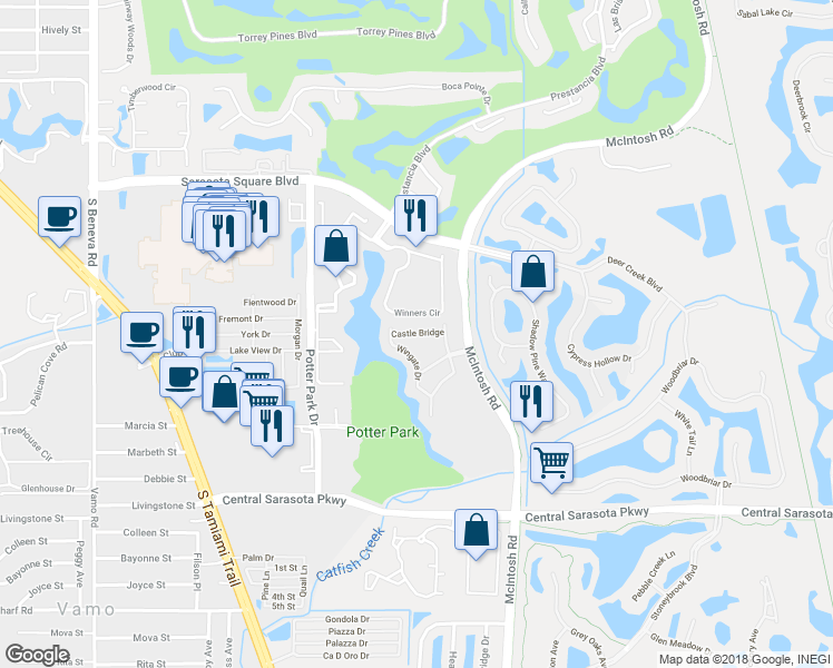 map of restaurants, bars, coffee shops, grocery stores, and more near 4200 Castle Bridge in Sarasota