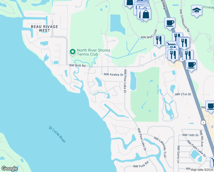 map of restaurants, bars, coffee shops, grocery stores, and more near 2211 Northwest 20th Avenue in Stuart