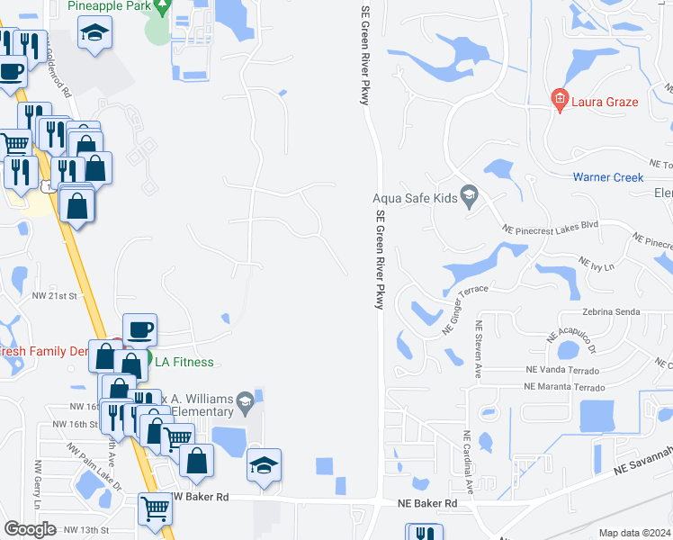 map of restaurants, bars, coffee shops, grocery stores, and more near 438 Northwest Sun Flower Place in Jensen Beach