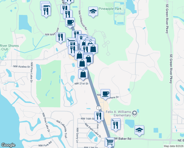 map of restaurants, bars, coffee shops, grocery stores, and more near 2201 Northwest Federal Highway in Stuart
