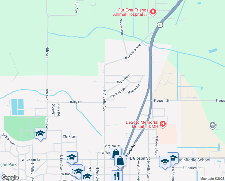 map of restaurants, bars, coffee shops, grocery stores, and more near 127 Ridgewood Drive in Arcadia