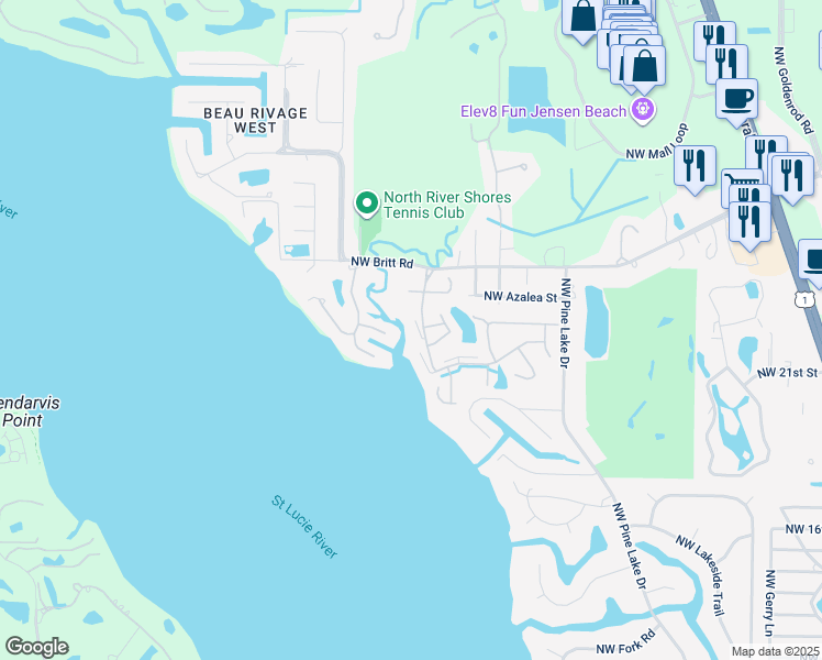 map of restaurants, bars, coffee shops, grocery stores, and more near 2216 Northwest 22nd Avenue in Stuart