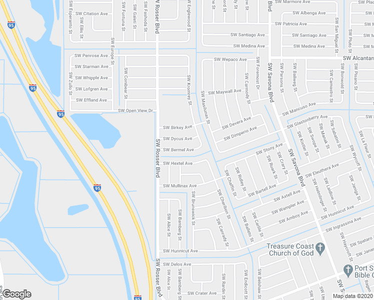 map of restaurants, bars, coffee shops, grocery stores, and more near 1525 Southwest Bermel Avenue in Port St. Lucie