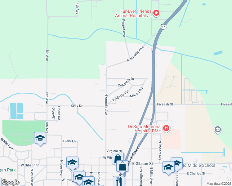 map of restaurants, bars, coffee shops, grocery stores, and more near 127 Ridgewood Drive in Arcadia