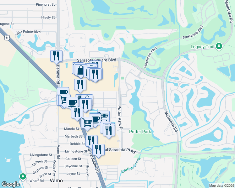 map of restaurants, bars, coffee shops, grocery stores, and more near 8261 Morgan Drive in Sarasota
