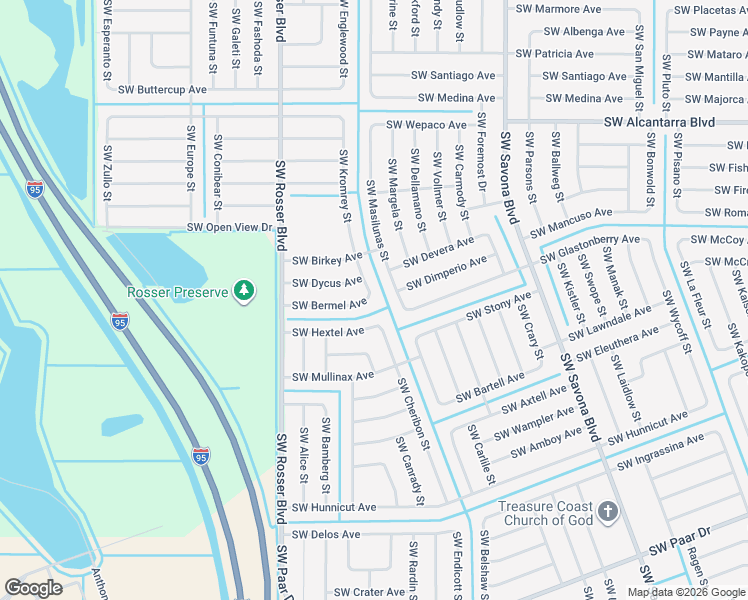 map of restaurants, bars, coffee shops, grocery stores, and more near 379 Southwest Bermel Avenue in Port St. Lucie