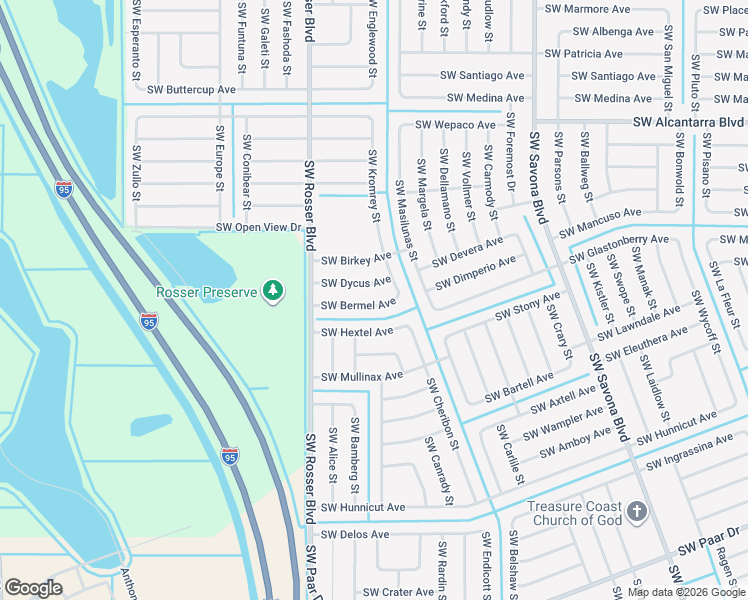map of restaurants, bars, coffee shops, grocery stores, and more near 1525 Southwest Bermel Avenue in Port St. Lucie