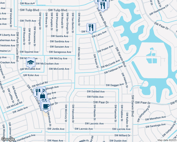map of restaurants, bars, coffee shops, grocery stores, and more near 522 Southwest McComb Avenue in Port St. Lucie