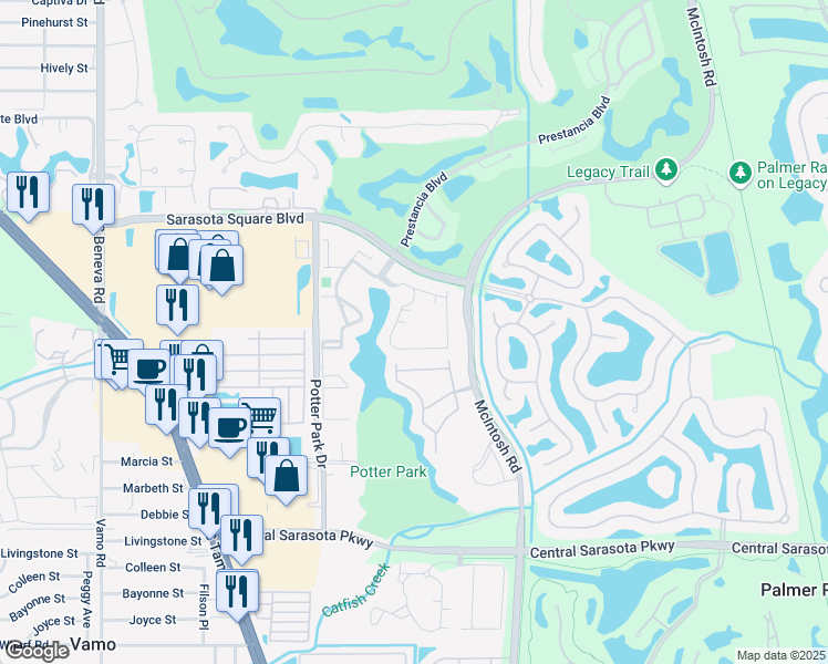 map of restaurants, bars, coffee shops, grocery stores, and more near 4110 Winners Circle in Sarasota