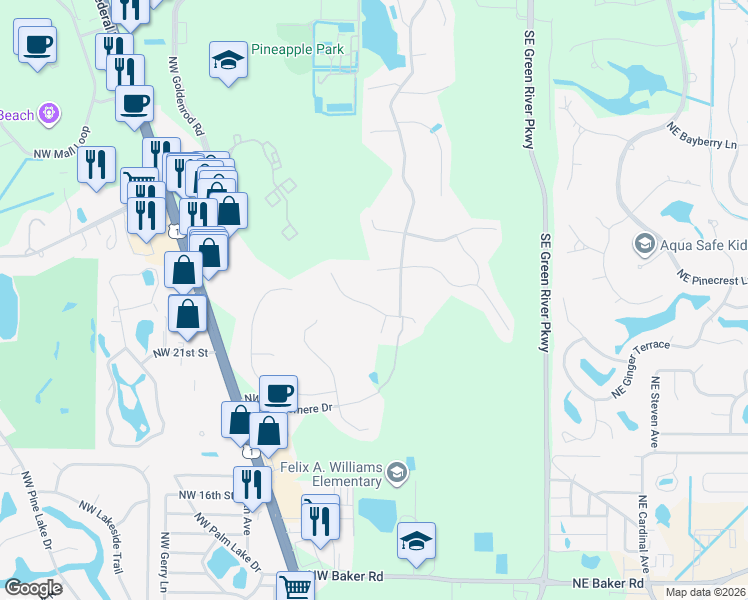 map of restaurants, bars, coffee shops, grocery stores, and more near 507 Northwest Windflower Terrace in Jensen Beach