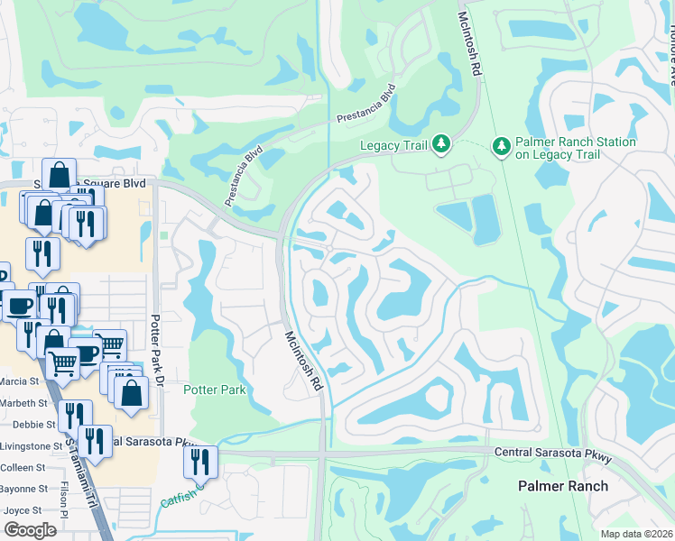 map of restaurants, bars, coffee shops, grocery stores, and more near 4400 White Cedar Trail in Sarasota