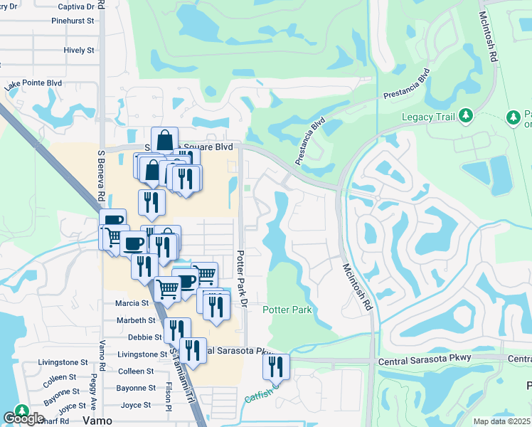 map of restaurants, bars, coffee shops, grocery stores, and more near 18 Crockers Lake Boulevard in Sarasota