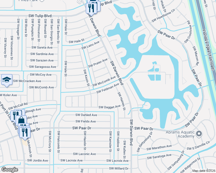 map of restaurants, bars, coffee shops, grocery stores, and more near 382 Southwest Feldman Avenue in Port St. Lucie