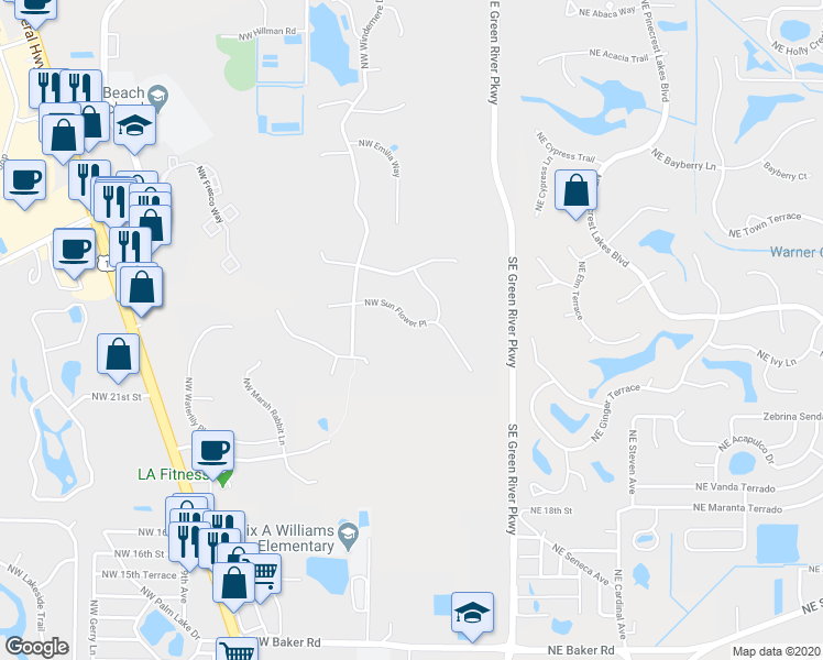 map of restaurants, bars, coffee shops, grocery stores, and more near 466 Northwest Sun Flower Place in Jensen Beach