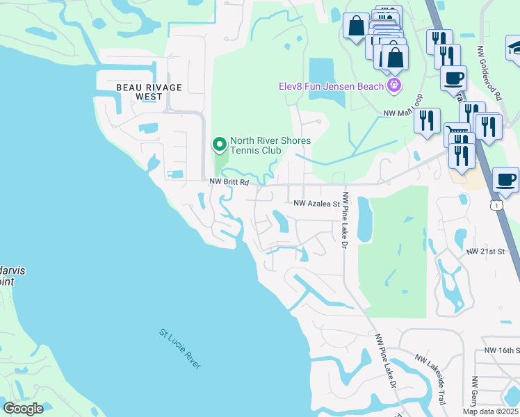 map of restaurants, bars, coffee shops, grocery stores, and more near 2104 Northwest 22nd Avenue in Stuart