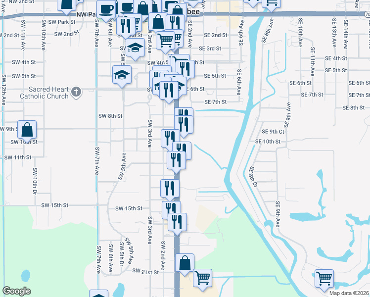 map of restaurants, bars, coffee shops, grocery stores, and more near 1001 South Parrott Avenue in Okeechobee