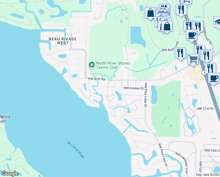 map of restaurants, bars, coffee shops, grocery stores, and more near 2290 Northwest 22nd Avenue in Stuart