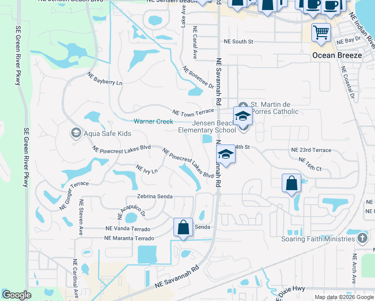 map of restaurants, bars, coffee shops, grocery stores, and more near 3094 Northeast Loquat Lane in Jensen Beach