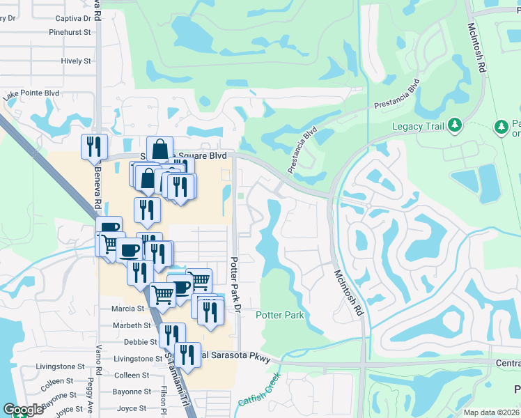 map of restaurants, bars, coffee shops, grocery stores, and more near 4013 Crockers Lake Boulevard in Sarasota
