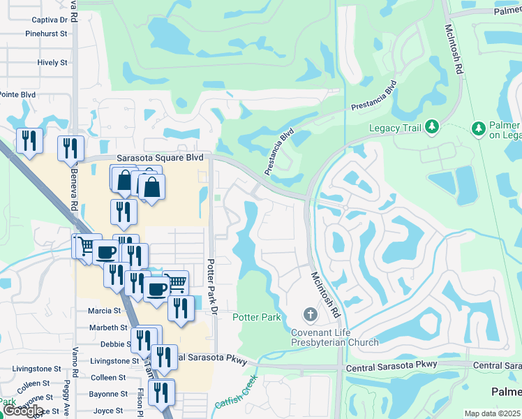 map of restaurants, bars, coffee shops, grocery stores, and more near 4565 Winners Circle in Sarasota